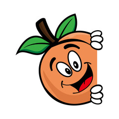Cute peach fruit mascot design character. Isolated on a white background. Cute character mascot logo