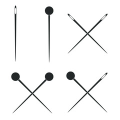 Needles and pins graphic icons set. Signs isolated on white background. Tailoring symbol. Vector illustration
