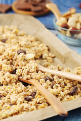 Homemade granola with nuts and chocolate