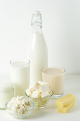 Different milk products: milk, cheese and yoghurt	