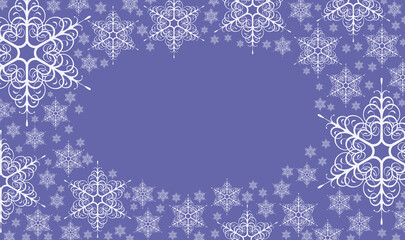 Decoration for a Merry Christmas and a Happy New Year. white snowflakes on a purple background. The color is Very Peri. preparation for the winter holidays.