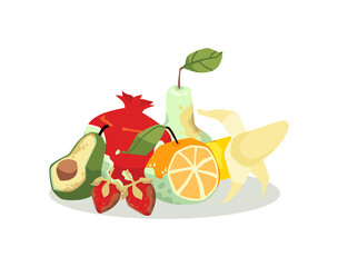 Pile of fresh fruits, tasty and fit for food, flat vector illustration isolated.