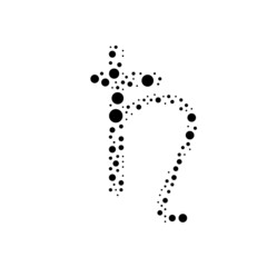 A large astrological saturn symbol in the center made in pointillism style. The center symbol is filled with black circles of various sizes. Vector illustration on white background