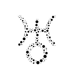 A large astrological uranus symbol in the center made in pointillism style. The center symbol is filled with black circles of various sizes. Vector illustration on white background