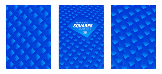 Set Background 3d flying Squares perspective cube figure Geometric theme blue color vector