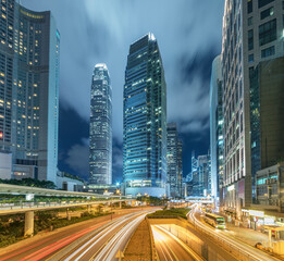 traffic in central district of Hong Kong city at night