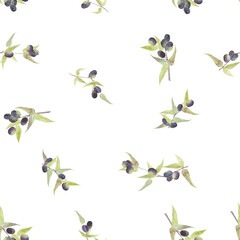 Seamless pattern with olive branches, on a white background. Print for textiles and design © Елена Устьянцева