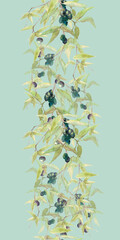 The mural is digital, the border is a seamless pattern with olives and olive branches. Interior design © Елена Устьянцева