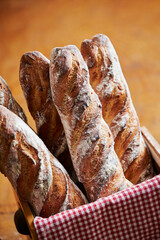 bread in basket,fresh baguette bread 