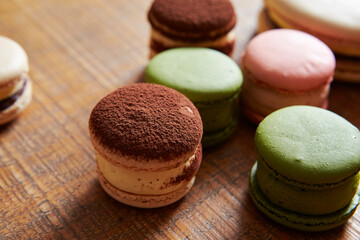 macaroons on a wooden background