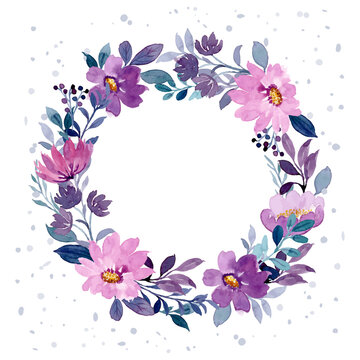 Purple floral wreath with watercolor