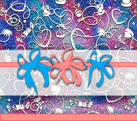 Tumbler Template 20 oz 23.62cmx20.83cm. PNG masks.Abstraction with bows. Colorful ornament with hearts and sweets. Foam smudges. Glitter and holidays. On Valentine's Day, Christmas. Banner, postcard