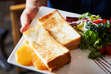 Ham Cheese Toast and Fresh Vegetable Salad 
