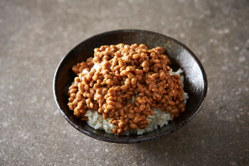 Fototapeta na wymiar Natto over white rice