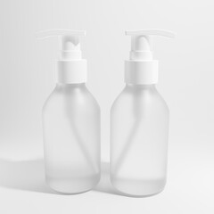 two frosted glass bottles spray isolated  a front view 3d render