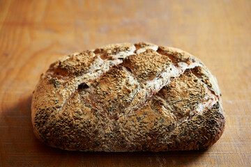 Naturally fermented rye bread on the table