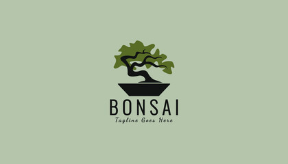 Vintage Bonsai Tree Logo Design Inspiration. Vector illustration of aesthetic bonsai and potted plants. Bonsai tree from chinese and japanese culture brand identity for Hotel retro brand logo. - obrazy, fototapety, plakaty