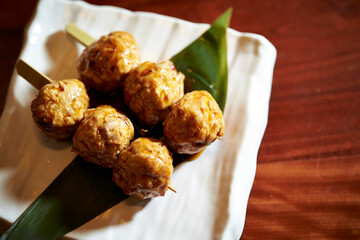 yakitori balls on a plate