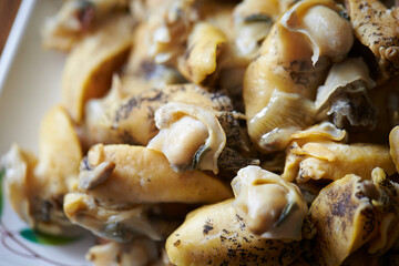 Boiled sea snail, conch sashimi 