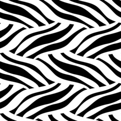 Black-white seamless pattern, geometric design, wavy vector background