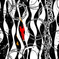 Foto op Plexiglas seamless abstract pattern background, with waves and circles, paint strokes and splashes, black and white © Kirsten Hinte