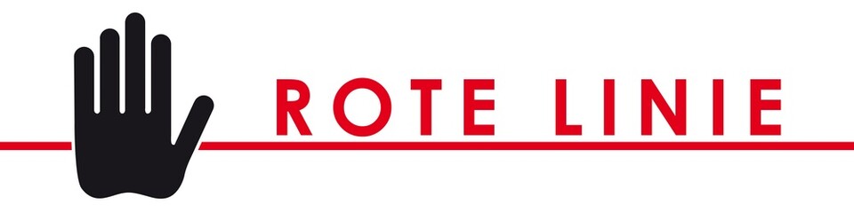 Warnung rote Linie nicht zu überschreiten, Schwarze Stop-Hand vor roter Linie