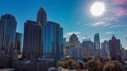 Charlotte skyline during a partly sunny day