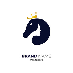 queen woman and horse logo template design for brand or company