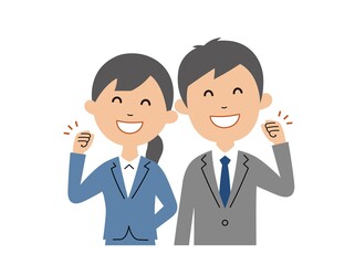 ガッツポーズをするフレッシャーズ　上半身