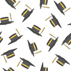 Graduation Cap Seamless Pattern On A White Background. University Academic Theme Illustration