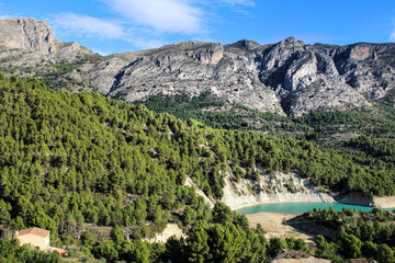 The swamp of Guadalest village surrounded by vegetation and mountains