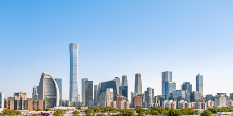 Sunny scenery of high-rise buildings in Beijing CBD, China