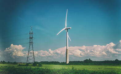Wind turbines in the field. Eco-energy concept.