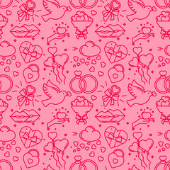 A pink Seamless Pattern of Valentines Day love symbols - 474710009