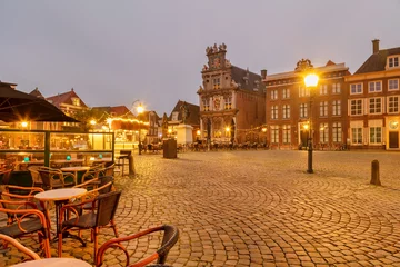Foto op Canvas View at the Roode Steen city center square with christmas decoration in the Dutch city of Hoorn, The Netherlands © Martin Bergsma