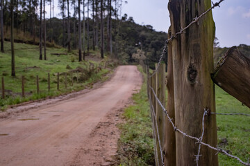 concept of journey. Dirty road and fence