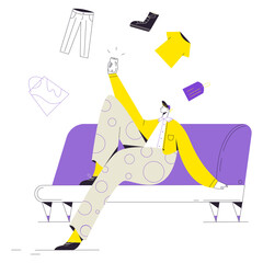 A girl chooses goods in an online store