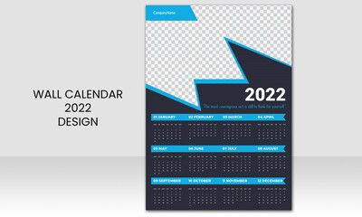 Print Ready One Page Wall calendar design template for 2022 Vector template collection. Week starts on Monday and clean, stylish and creative eye catchy design