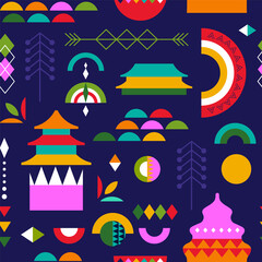 Fototapeta premium Chinese New Year abstract folk seamless pattern