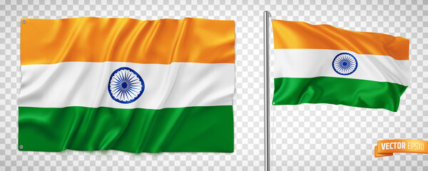 Vector realistic illustration of Indian flags on a transparent background. - 474710811