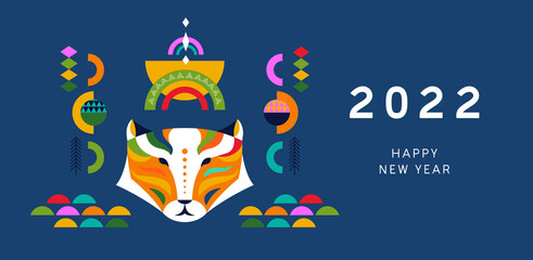 Chinese New Year 2022 folk art cartoon tiger card