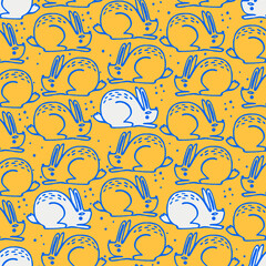 Seamless pattern with hand drawn rabbits
