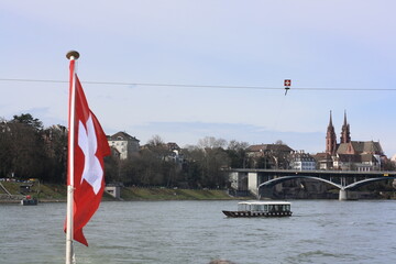 Swiss flag on the river