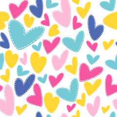 Vector bright seamless pattern with hand drawn hearts romantic