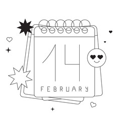 Fourteen february calendar or save the date vector illustration for website, ui or greeting card. Valentines day icon in simple line art style for dating app, ads, party invitation or web page.