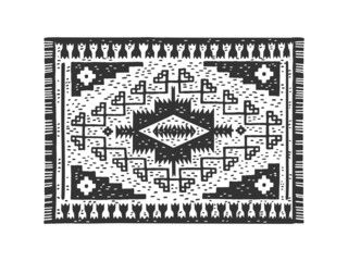 Obraz premium Carpet rug sketch engraving vector illustration. T-shirt apparel print design. Scratch board imitation. Black and white hand drawn image.