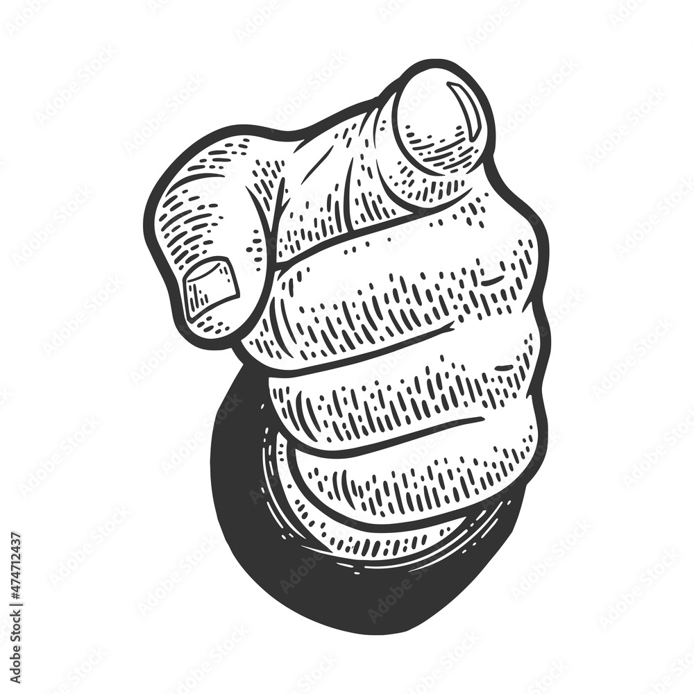 Aufkleber hand pointer points forward direction with index finger sketch engraving vector illustration. t-shir