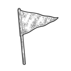 Small triangle flag sketch engraving vector illustration. T-shirt apparel print design. Scratch board imitation. Black and white hand drawn image.