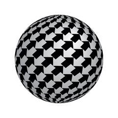 Globe with arrows pattern. 3D spherical shape.
