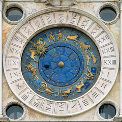 Fototapeta na wymiar Astronomical clock in Venice with zodiac signs - San Marco Clocktower Orologio 